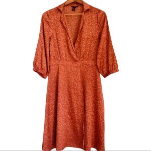 H&M-Rust w/neutral specks, V-Neck, Midi Dress, 10